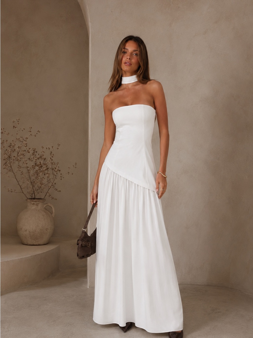 Princess Polly White Strapless Chiffon Maxi Dress with Choker - Picture 1 of 4